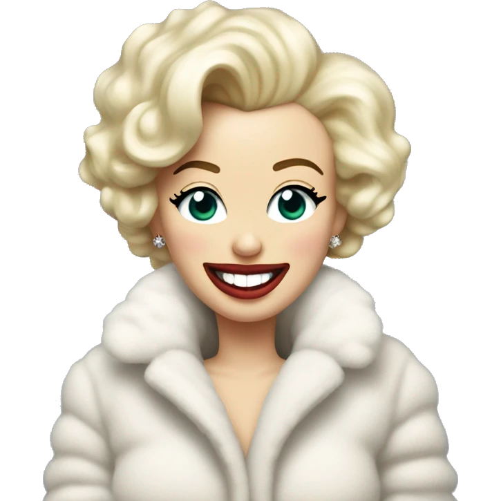 Marilyn Monroe in a fluffy jacket with her head tilted smiling emoji