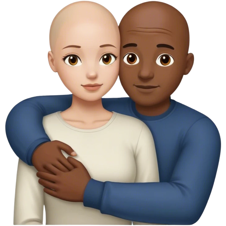 Bald black man hugging White brunette female 
 emoji
