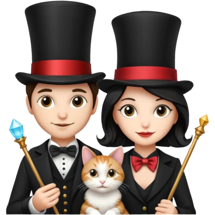 magician couple and their pet cat emoji