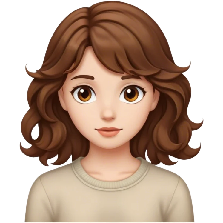 Girl with brown wavy hair and side bamgs emoji