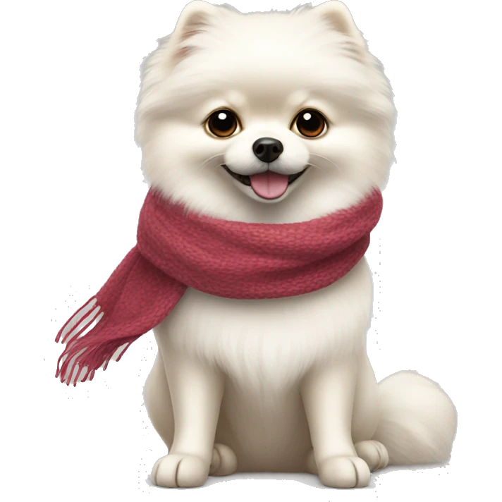 A white Pomeranian wearing a scarf emoji