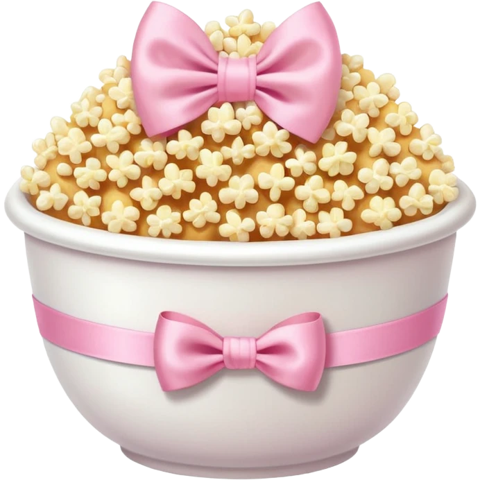 popcorn in white bowl with pink pastel bow emoji