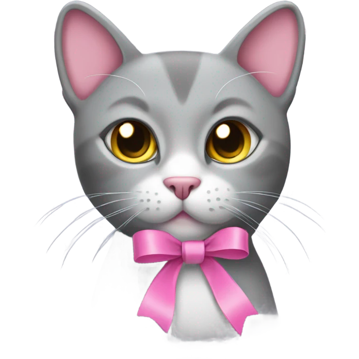 a grey cat with a pink ribbon on the right side of its head emoji