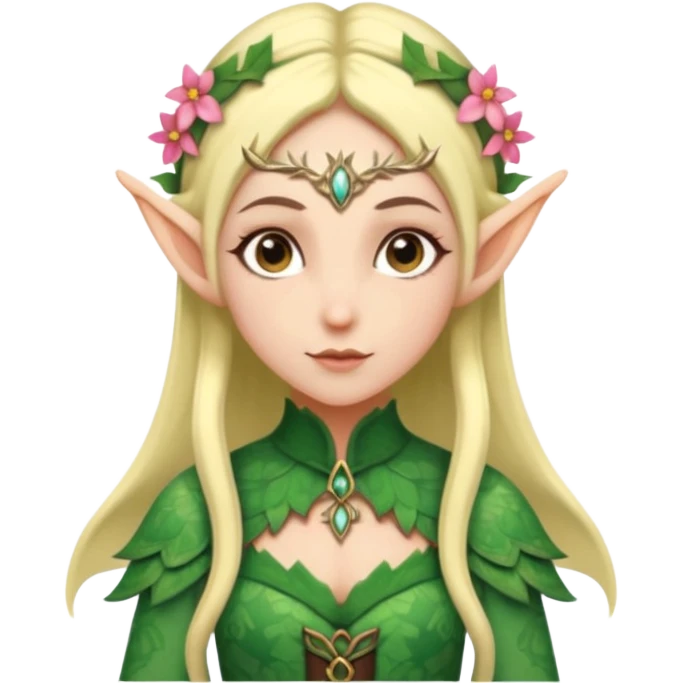 elf wearing flower pattern dress, Half Body. emoji