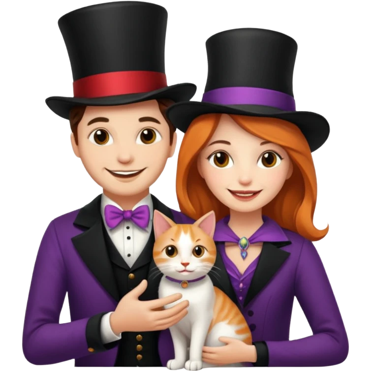 magician couple and their pet cat emoji
