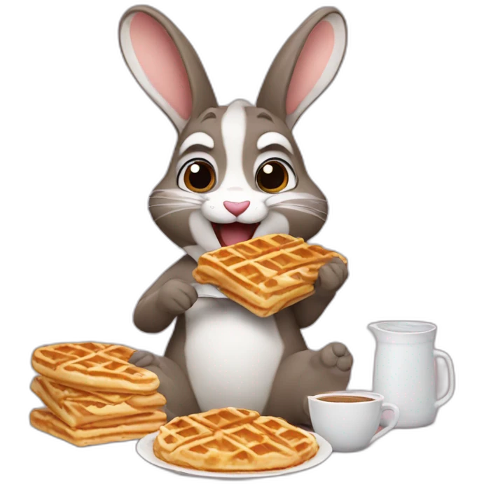 bunny with racoon eating waffles emoji