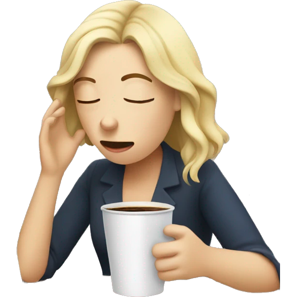 tired french girl with laptop drinking a lot of coffee emoji