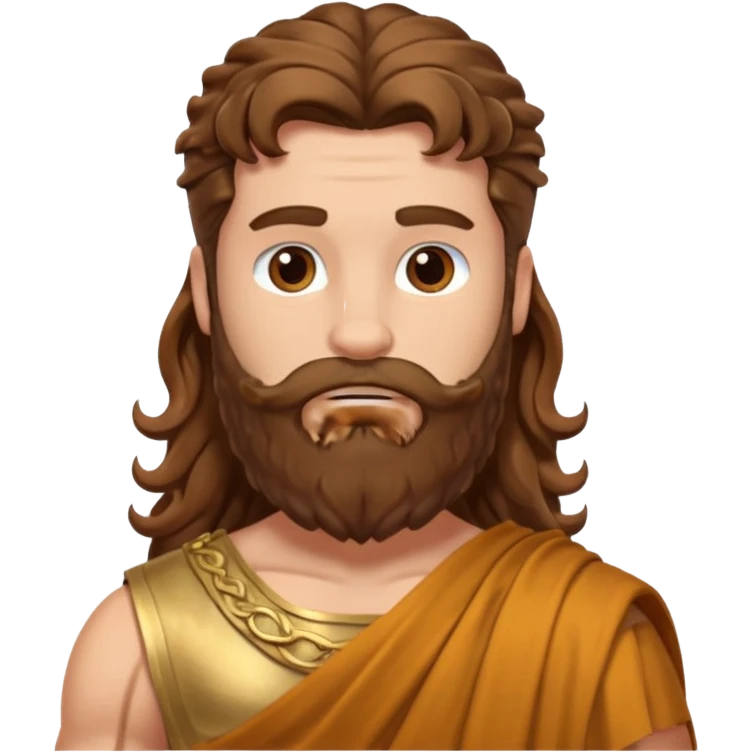 Hercules from The Olympians with long brown wavy hair and beard, bronze toga emoji