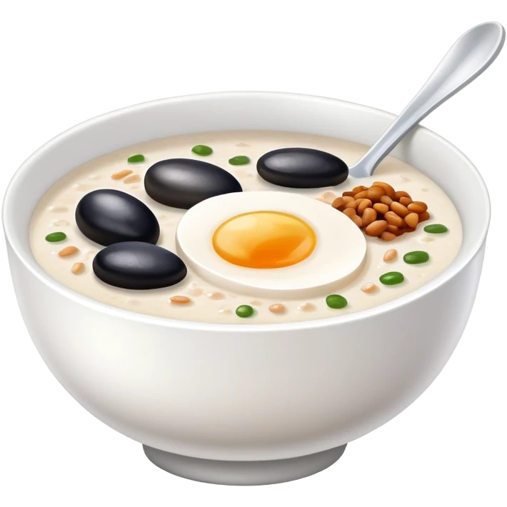 Guangzhou rice porridge congee with century egg and pork, simplified emoji style with bold outlines and bright colors, cartoon style Southern Chinese breakfast bowl emoji