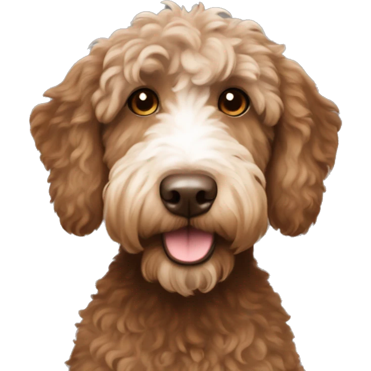 australian labradoodle with a brown body and white face you can seee the full brown body and white face emoji