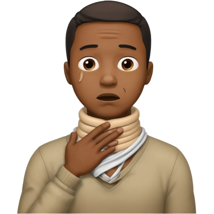 make a photo of a black man who is choking himself with his hands but his hands are on his neck emoji