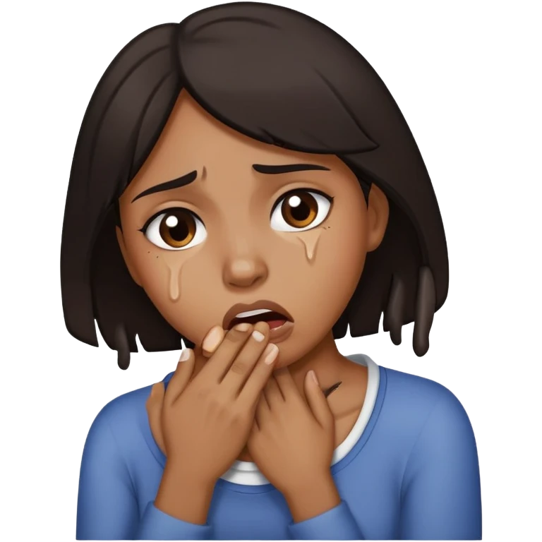 Brown woman fake choking herself emoji