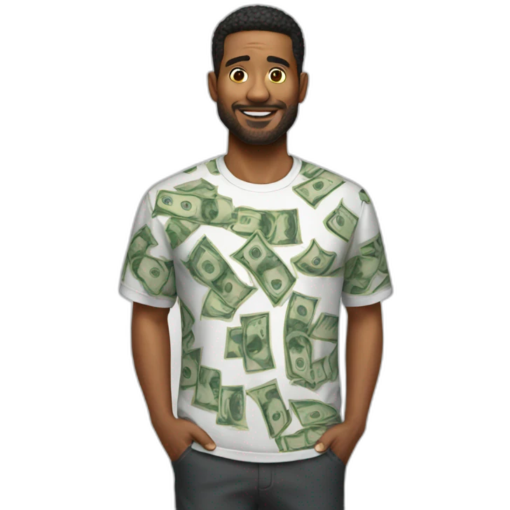 man wearing money shirt emoji