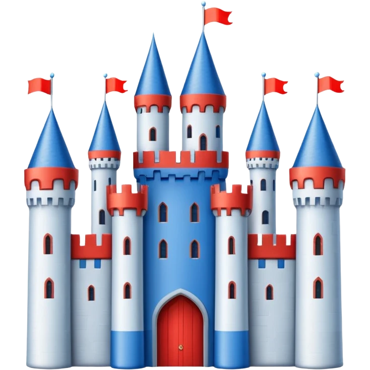 The flag has a yellow background with four horizontal red stripes running across it. In the upper left corner, there is a blue rectangle containing a white, stylized castle with three towers, the middle tower being taller than the others. emoji