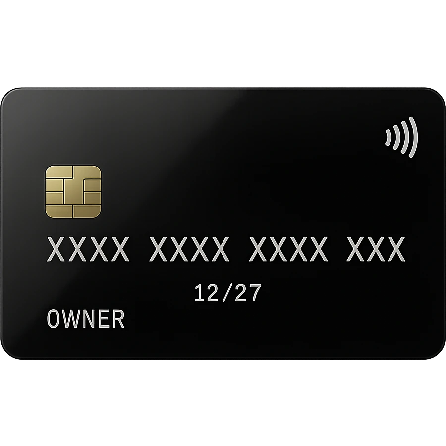 Add the name 'OWNER' and show the card number as XXXX XXXX XXXX XXXX, keeping the style shiny, modern, and minimal, with no background. The style should be shiny, modern, and minimal. emoji
