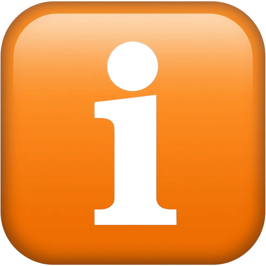 Emoji de un signo de información ℹ️ que diga I en forma de un cuadro con I minúscula y que el cuadro sea anaranjado emoji