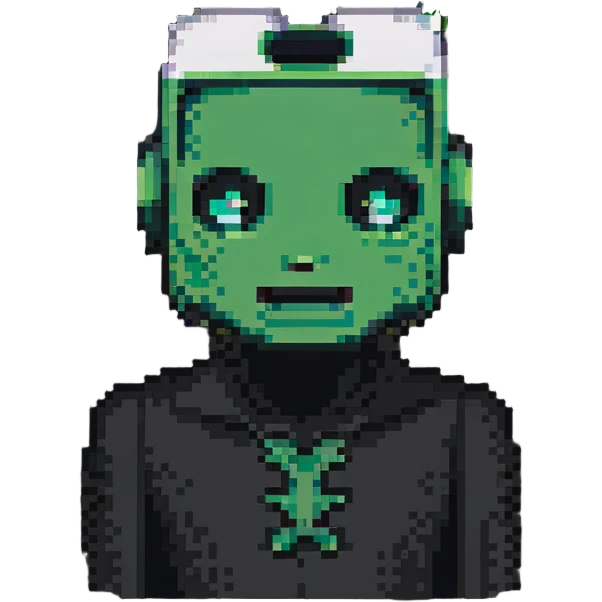 half Minecraft Creeper head merged with half Enderman head, pixel art style emoji
