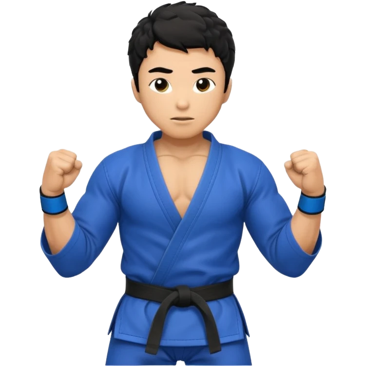 An Asian man with a bit curly hair doing Brazilian jujitsu. He has blue belt emoji