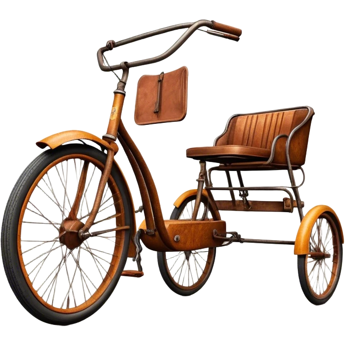 ​Cinematic Realistic Tricycle Rickshaw, depicted as a vintage manually operated vehicle featuring two front wheels and a single rear wheel, rendered with detailed rustic textures, vibrant colors, and dynamic urban lighting that captures its unique design and cultural charm, emoji
