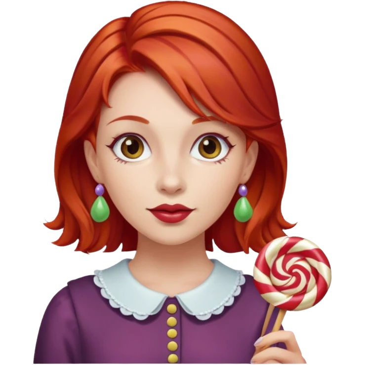 red hair woman with sweet treat accessories, not holding a candy emoji