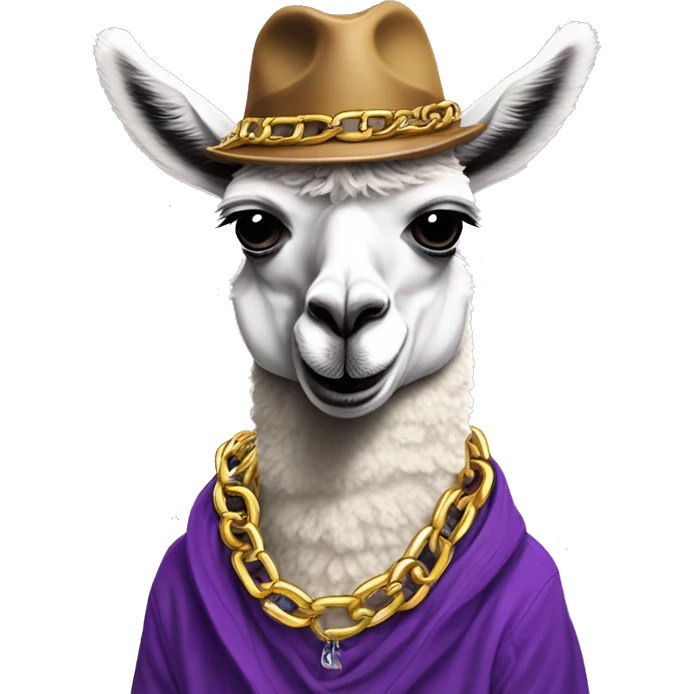 Llama dress like a rapper wearing chain sippin purple juice in a double cup emoji