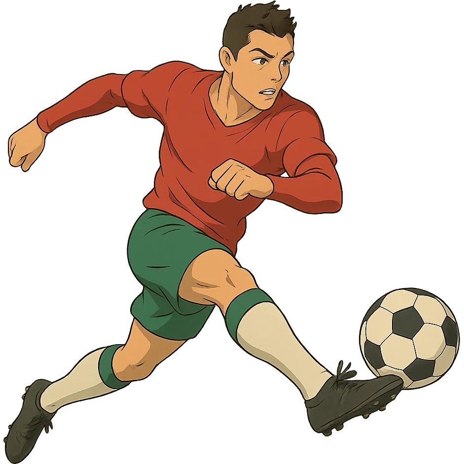 ghibli style dynamic soccer pose of Ronaldo emoji