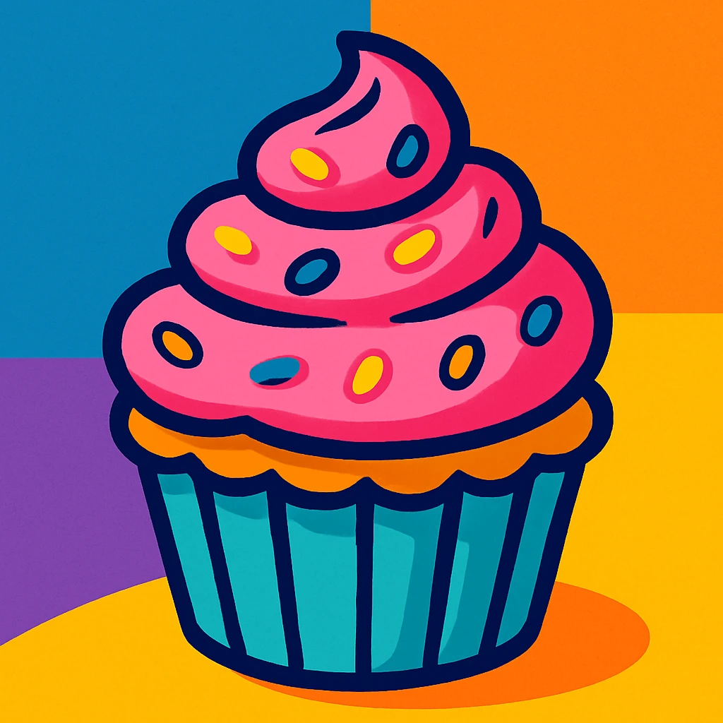 cupcake with pink icing, fun colorful style emoji