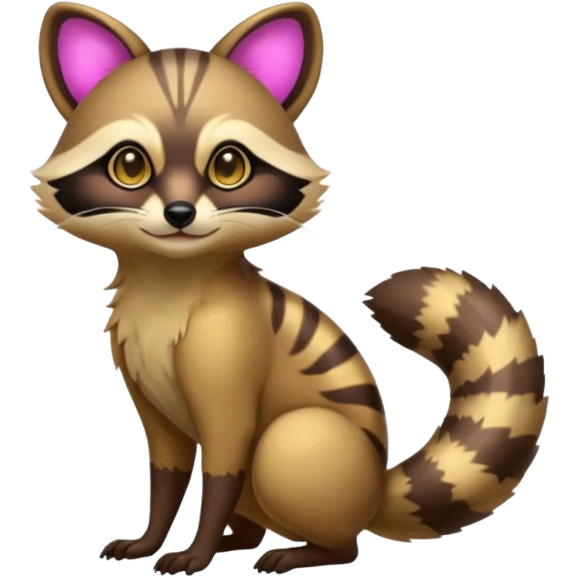 Colorful neon-colored exotic shiny beautiful fantasy-Cacomistle-tanuki-genet-oncilla-animal-hybrid (full body) emoji