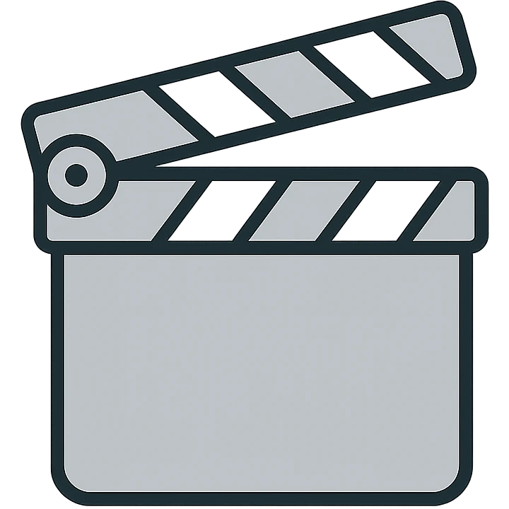 Ultra simplified movie clapper board with silver and white colors, consisting of two simple rectangles with a diagonal line emoji