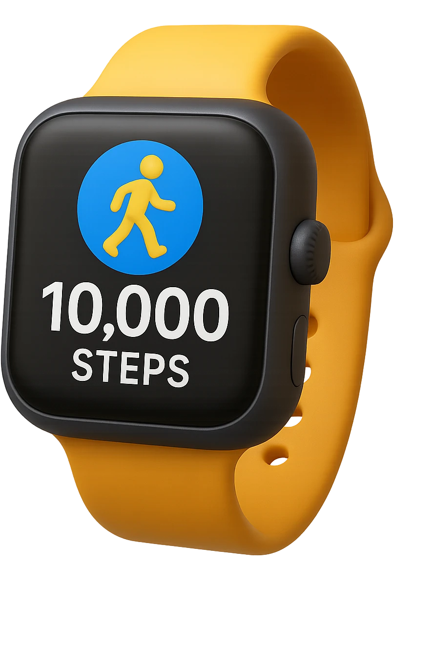 emoji 3d stile iphone che rappresenta un orologio contapassi con 10k di passi segnati 3d emoji