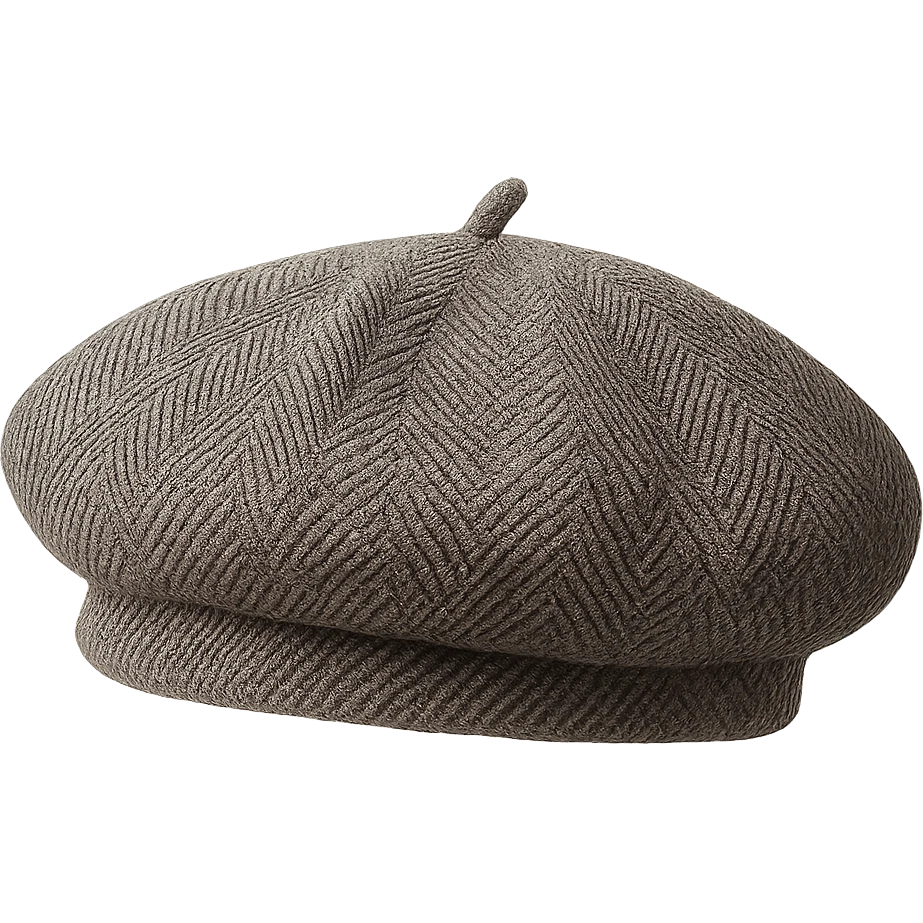 a herringbone-patterned beret, detailed textile texture, stylish and classic, isolated, no background emoji