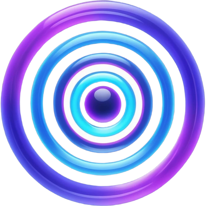 Futuristic retry symbol for a game: glowing circular energy ring with a rotating neon core, vibrant blue and violet Virtuosa colors, smooth soft shapes like a friendly floating orb, dynamic swirl effect suggesting a restart. Playful, modern, high-tech. No text. Full background.
 emoji