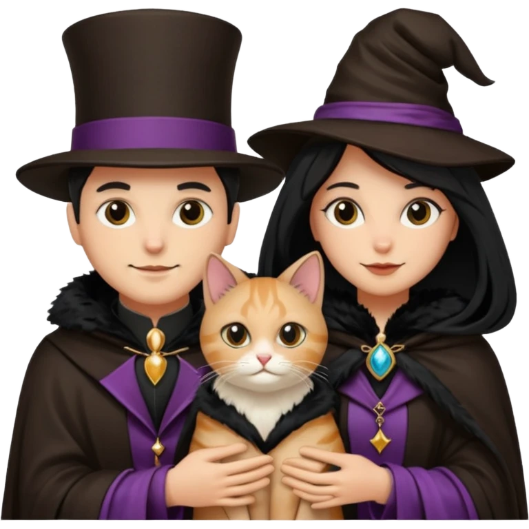 magician couple and their pet cat emoji