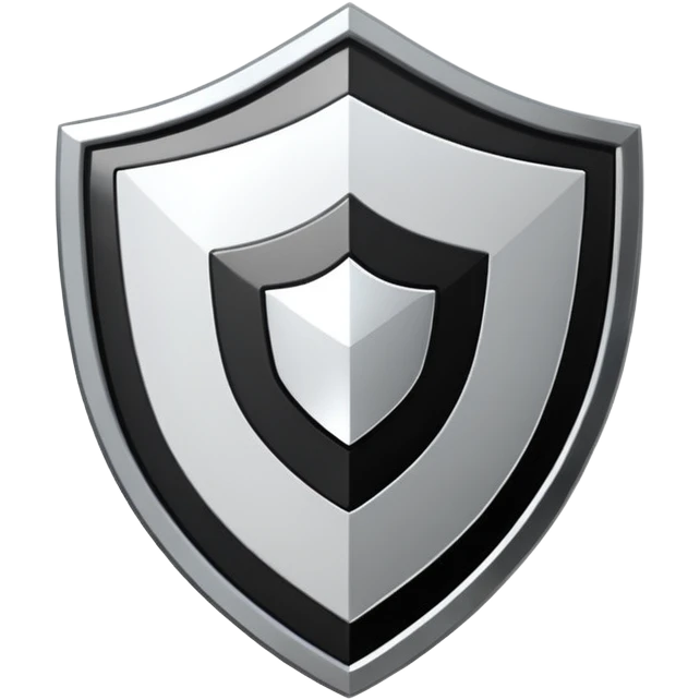 Metallic shield emoji, black and white reflective metal, simple geometric design, flat futuristic style
 emoji