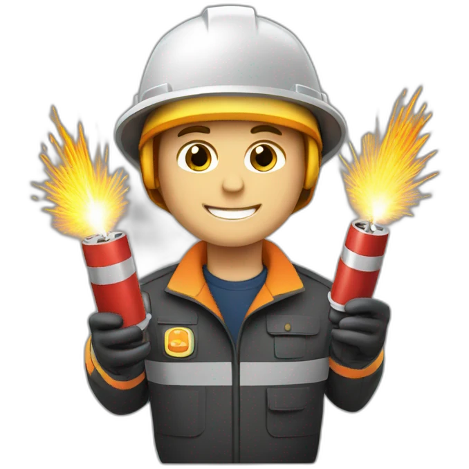 Pyrotechnician with ignition control and fireworks emoji