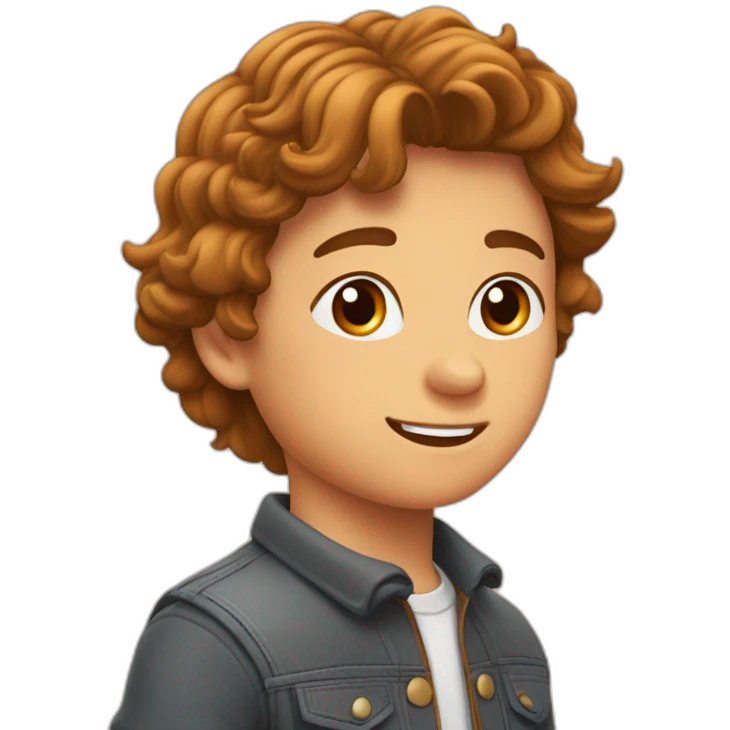 Jongen met wavy bruin haar tot schouders op paard emoji