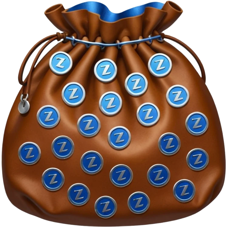 blue coins inside a brown leather bag  emoji