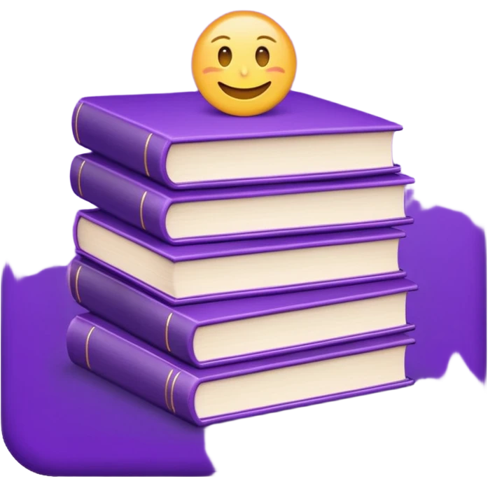 stack of books with the top one purple, emoji style emoji