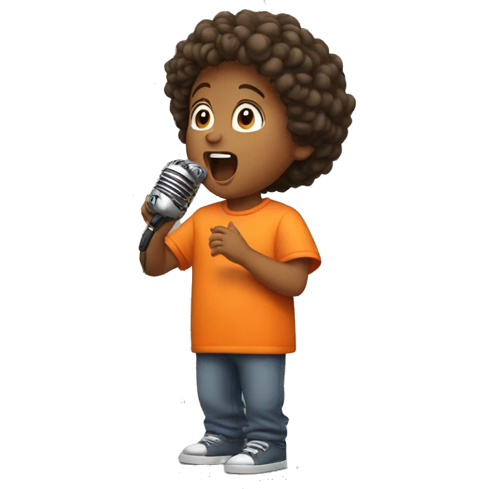 child in orange clothes singing in mocrophone emoji