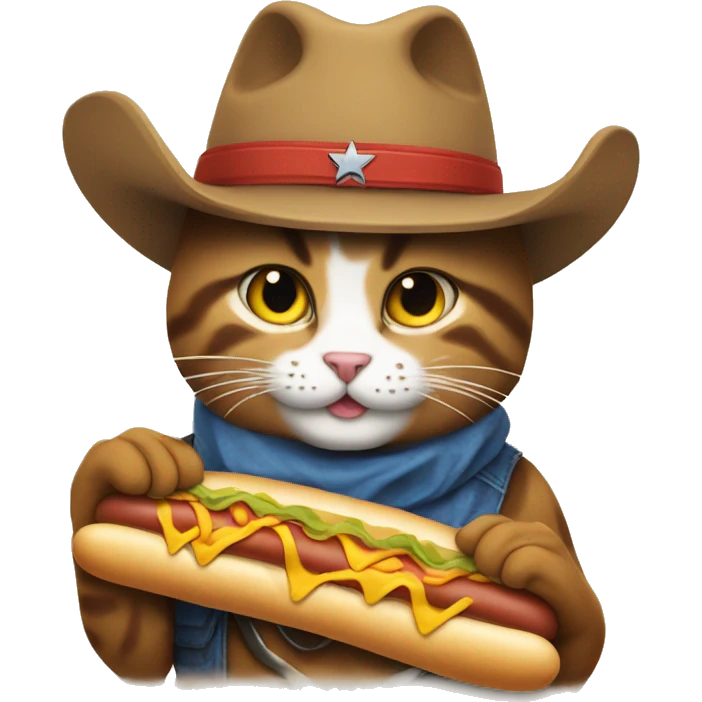 Cowboy cat eating a hot dog emoji