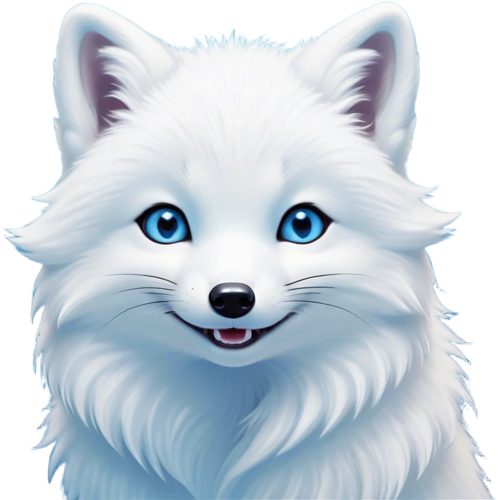 Cinematic Comical Arctic Fox Portrait Emoji, Head tilted dramatically with an exaggeratedly amused expression, featuring a striking, glossy white Fur with bold icy blue accents and wide, expressive eyes filled with playful disbelief, Simplified yet hilariously expressive features, highly detailed, glowing with a slightly sassy glow, high shine, dramatic yet playful, stylized with an air of cheeky arctic mischief, bright and endearing, soft glowing outline, capturing the essence of a spirited and over-the-top arctic fox, so meme-worthy it feels like it could side-eye its way into internet fame instantly! emoji