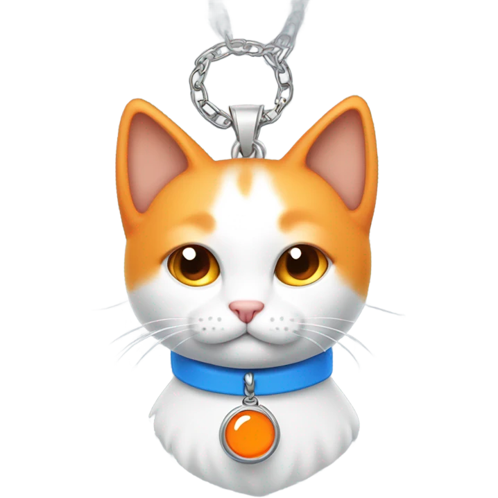 cute white orange cat with blue collar and orange pendant  from half side perspective are u crazy? emoji