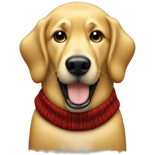 Large Golden dog with black jaws in Christmas sweater emoji