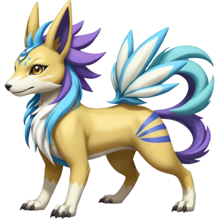 Colorful Skilled Adept Graceful Asian Painted WereGarurumon-Suicune-Linoone-Meloetta-Renamon-fusion-hybrid-creature (full body) emoji