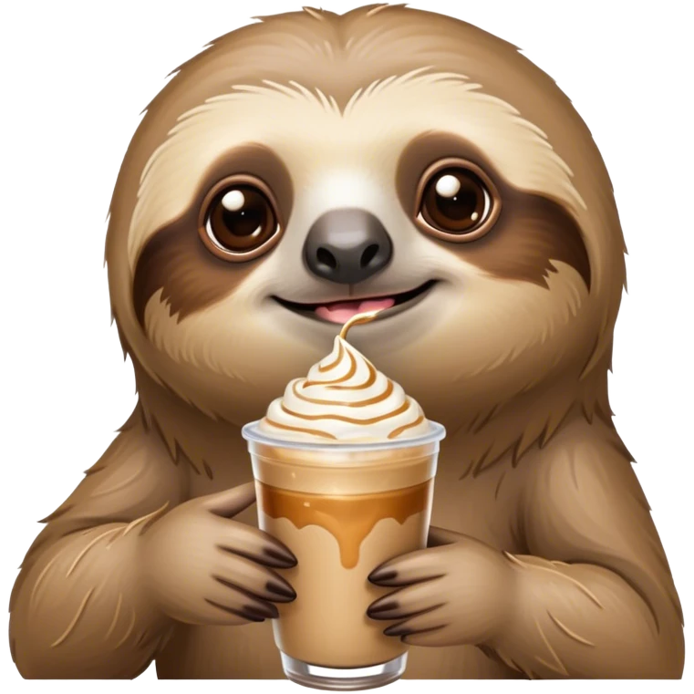 Beige sloth holding an iced caramel latte  emoji