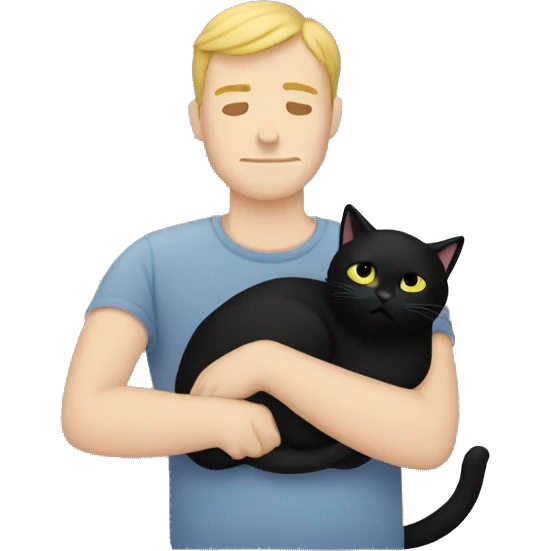 White Man snuggled with black cat emoji