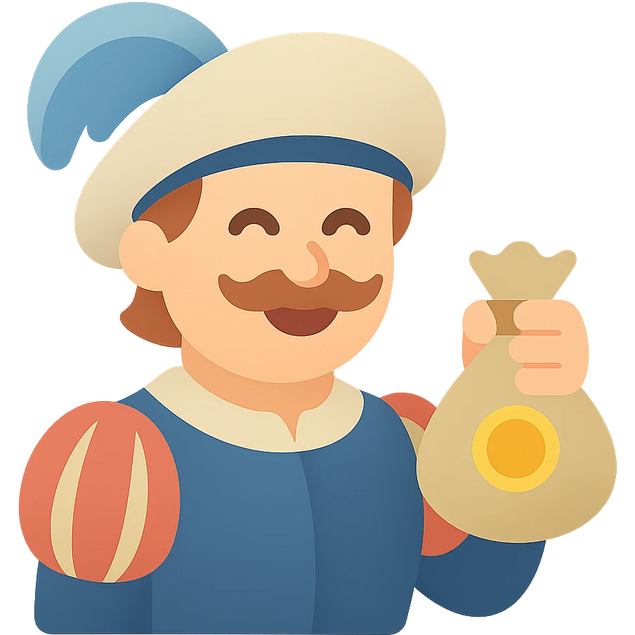 Happy Landsknecht mercenary with a bag of gold emoji