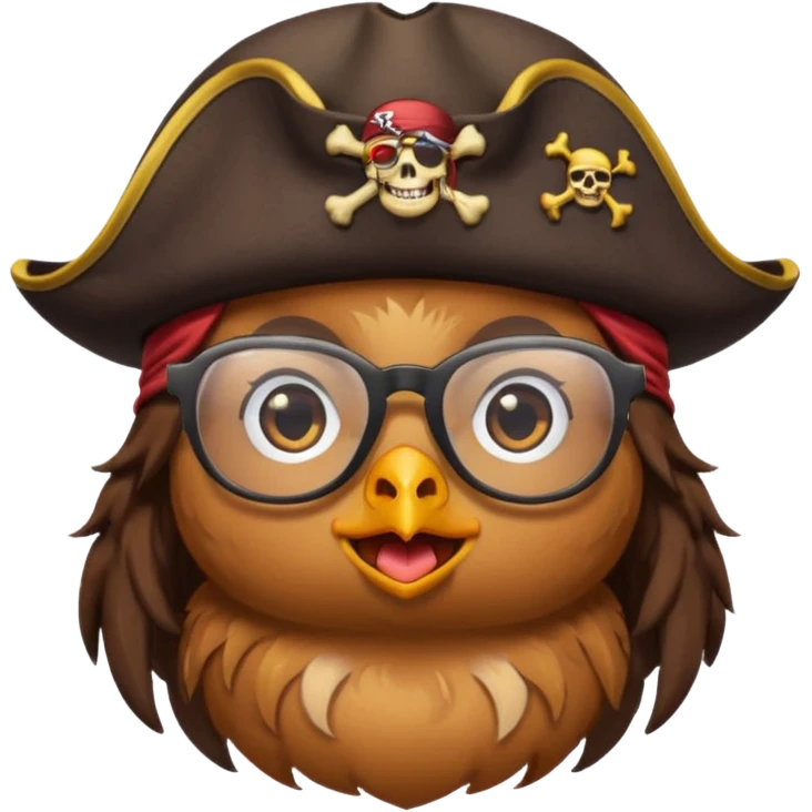 chick animal with glasses, pirate emoji