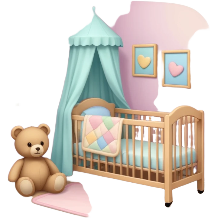 Cozy baby room with crib and teddy bear emoji