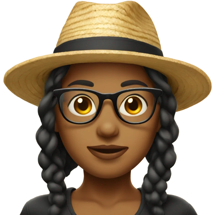 A girl with a cigarette in her mouth, a straw hat and black glasses emoji